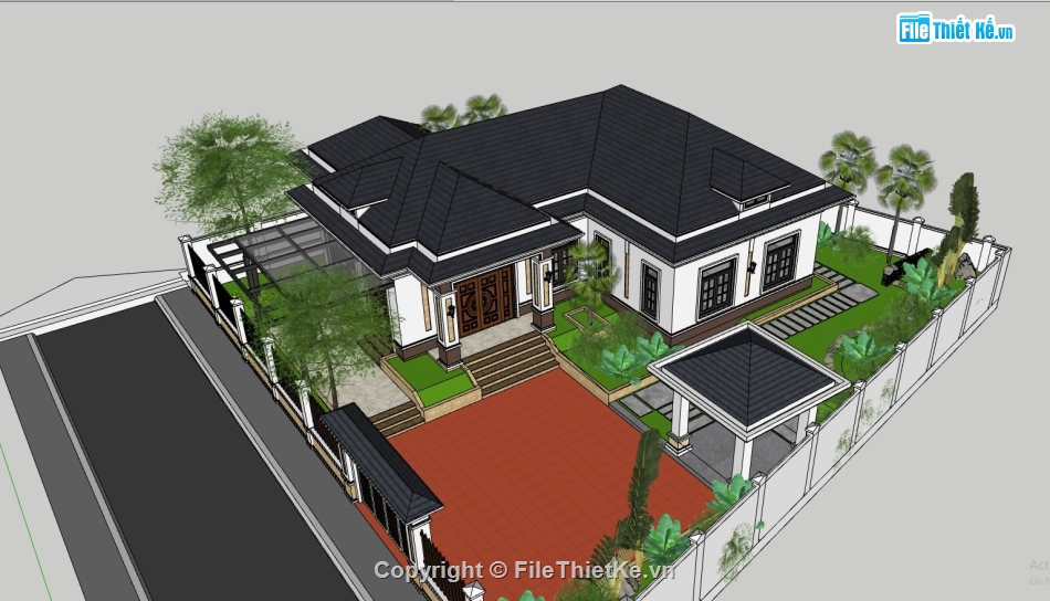 File sketchup biệt thự vườn,File sketchup biệt thự vườn rất đẹp,File sketchup nhà vườn,File sketchup nhà cấp 4