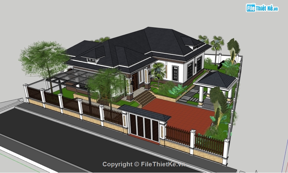 File sketchup biệt thự vườn,File sketchup biệt thự vườn rất đẹp,File sketchup nhà vườn,File sketchup nhà cấp 4