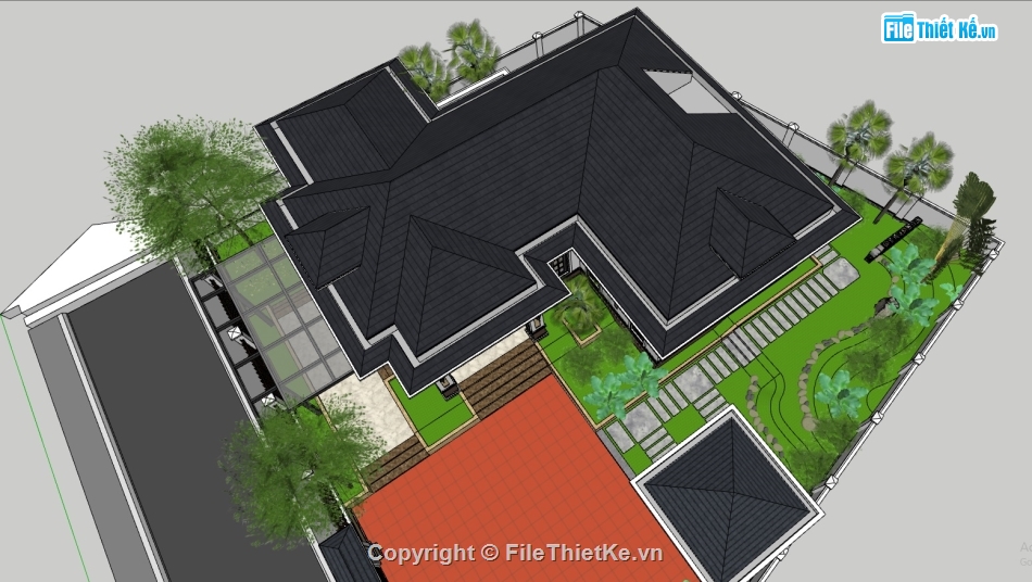 File sketchup biệt thự vườn,File sketchup biệt thự vườn rất đẹp,File sketchup nhà vườn,File sketchup nhà cấp 4