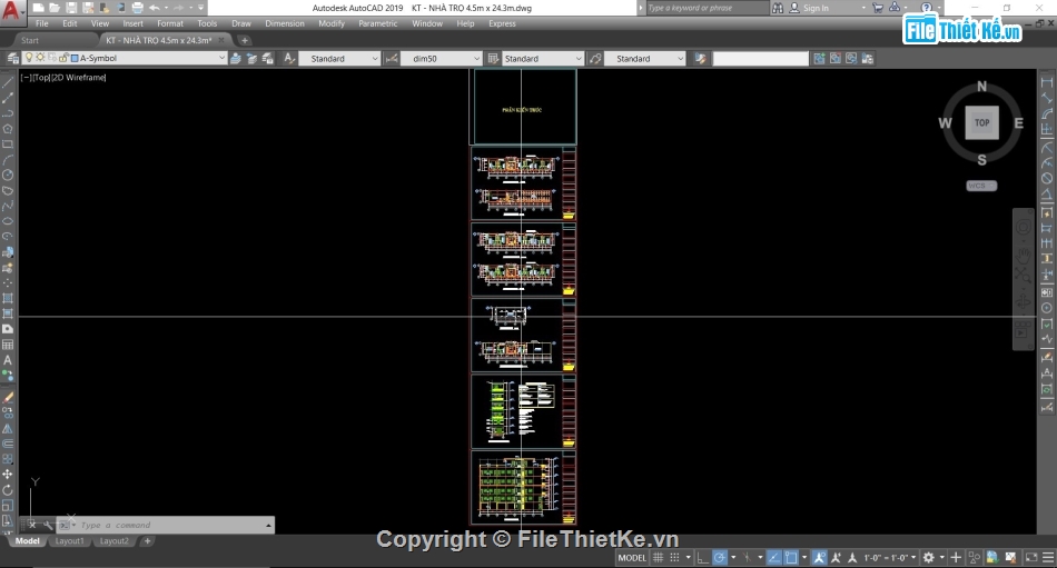 nhà trọ 4.5x23.4m 6 tầng,bản vẽ kiến trúc nhà 6 tầng,File cad nhà 6 tầng,phối cảnh nhà 6 tầng,thiết kế nhà 6 tầng