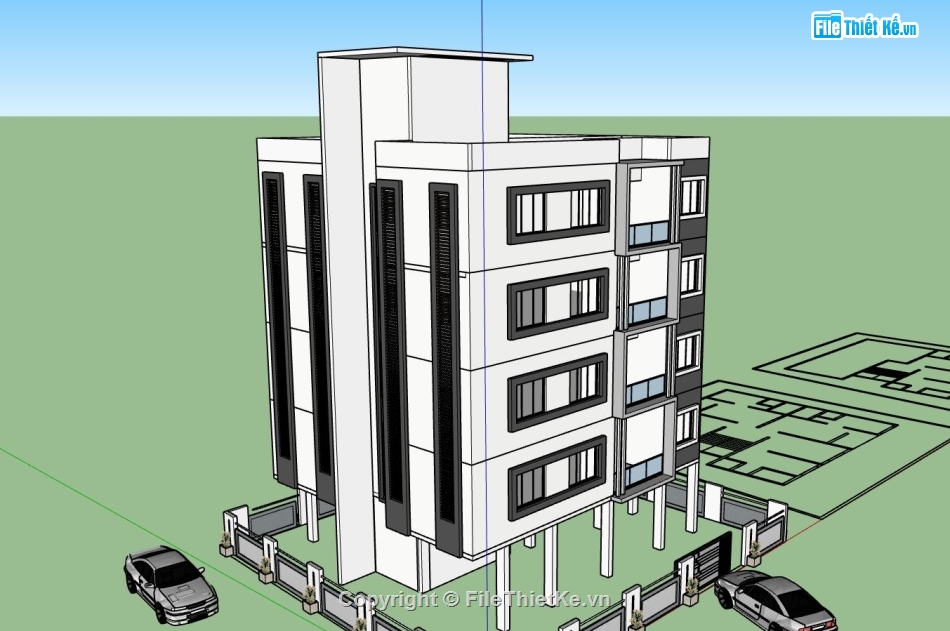 căn hộ 5 tầng,file sketchup căn hộ,phối cảnh căn hộ 3 tầng
