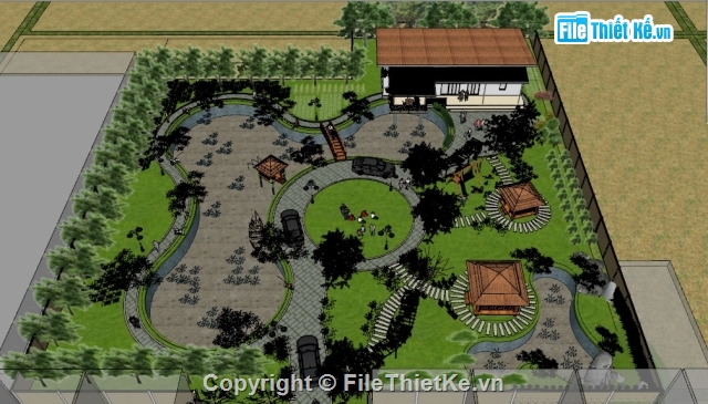 Model sketchup cảnh quan sân vườn,File sketchup cảnh quan sân vườn,file sketchup cảnh quan