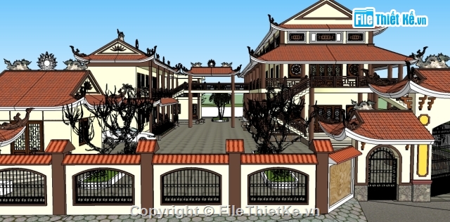 File SKETCHUP Chùa long hội,Chùa long hội file sketchup,File SKETCHUP Chùa