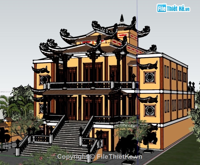 File sketchup chùa,File sketchup nhà,File sketchup cổng,Chùa Thanh Vân,File cad chùa Long Thanh