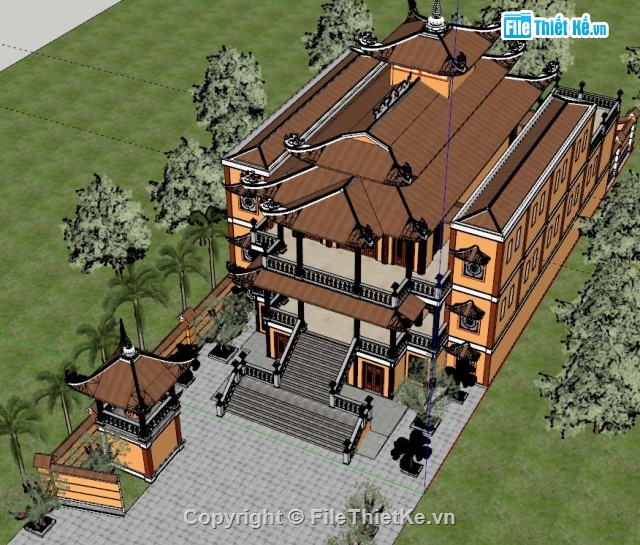 File sketchup chùa,File sketchup nhà,File sketchup cổng,Chùa Thanh Vân,File cad chùa Long Thanh