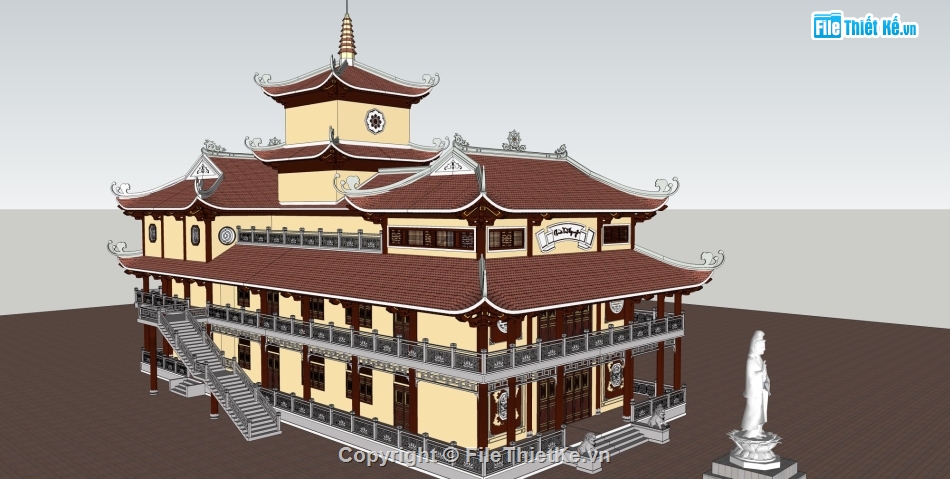 File sketchup chùa,File sketchup cổng chùa,File 3d sketchup chùa,File sketchup đình chùa,chùa yên nhân,sketchup chùa tháp