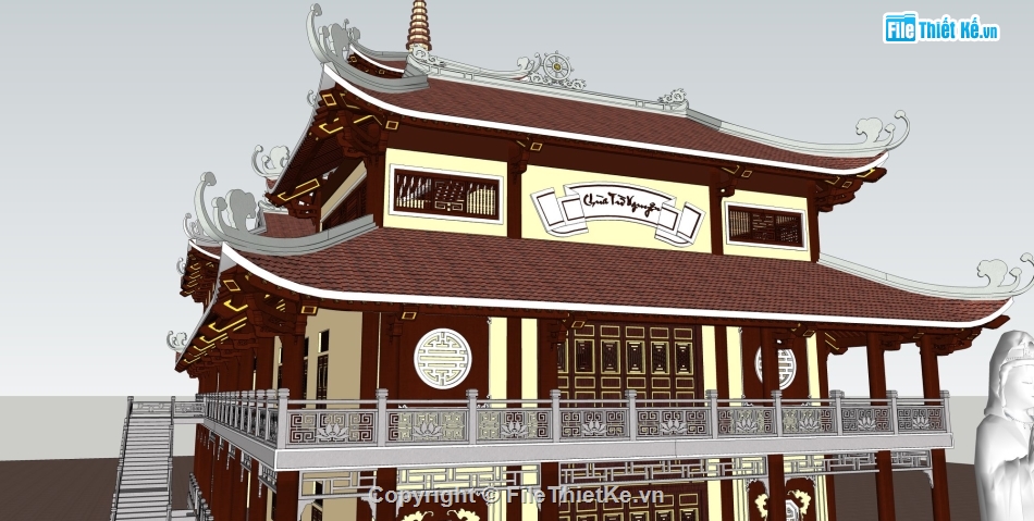 File sketchup chùa,File sketchup cổng chùa,File 3d sketchup chùa,File sketchup đình chùa,chùa yên nhân,sketchup chùa tháp