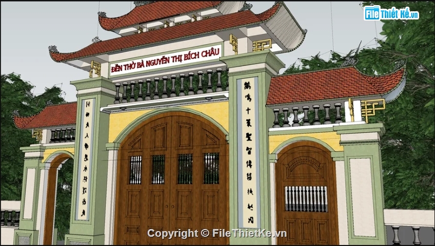 cổng đền thờ,cổng sketchup,File sketchup cổng,đền thờ