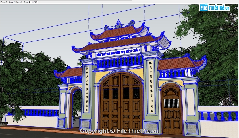 cổng đền thờ,cổng sketchup,File sketchup cổng,đền thờ