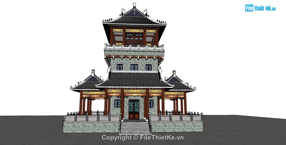 Đình chùa,File sketchup chùa,File sketchup cổng chùa,File 3d sketchup chùa,sketchup Đình chùa 3 tầng