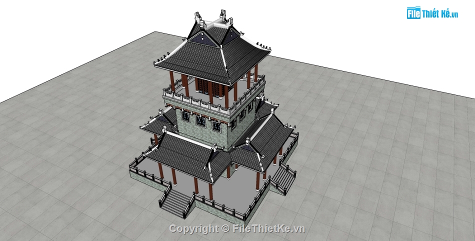 Đình chùa,File sketchup chùa,File sketchup cổng chùa,File 3d sketchup chùa,sketchup Đình chùa 3 tầng