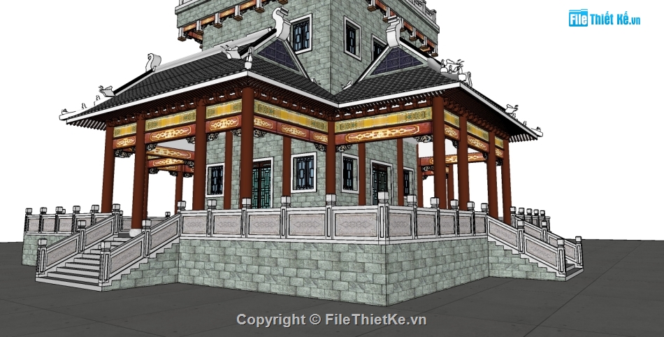 Đình chùa,File sketchup chùa,File sketchup cổng chùa,File 3d sketchup chùa,sketchup Đình chùa 3 tầng