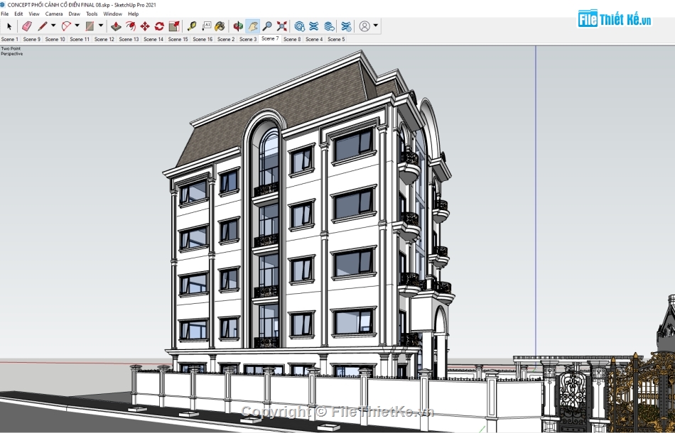 file sketchup khách sạn 6 tầng,file sketchup khách sạn,sketchup khách sạn tân cổ điển,File su khách sạn tân cổ điển