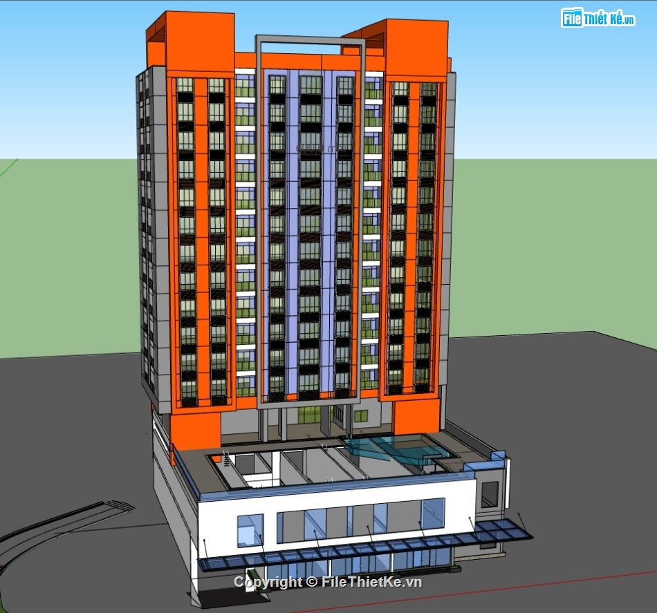 chung cư 14 tầng,3d chung cư 14 tầng,model 3d chung cư 14 tầng,dựng 3d chung cư 14 tầng,model sketchup chung cư 14 tầng