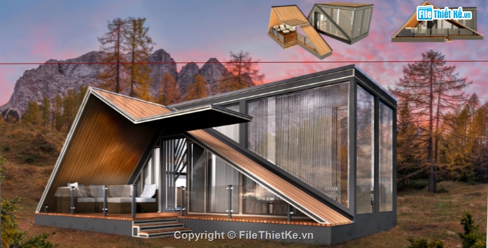 model 3d bungalow,model su bungalow,file su nhà bungalow,model sketchup bungalow