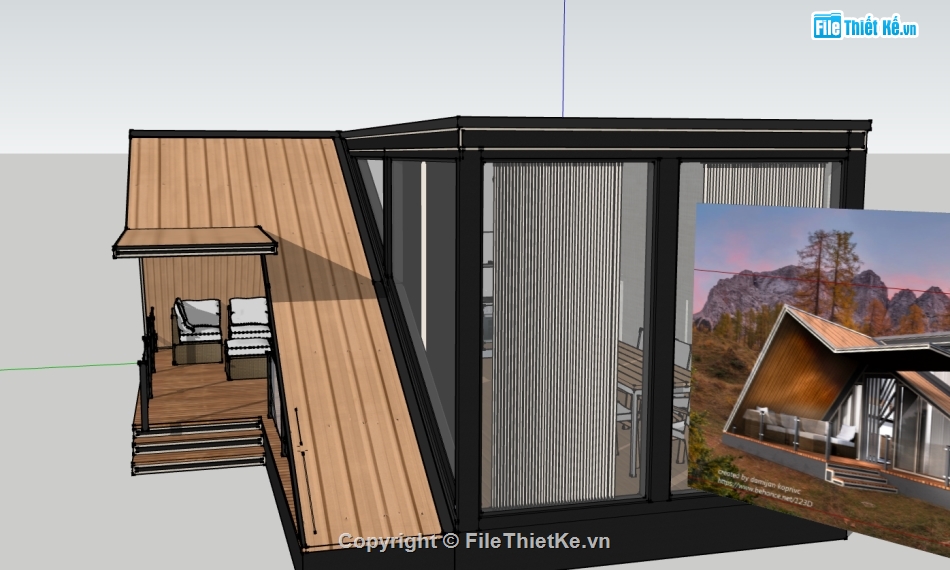 model 3d bungalow,model su bungalow,file su nhà bungalow,model sketchup bungalow