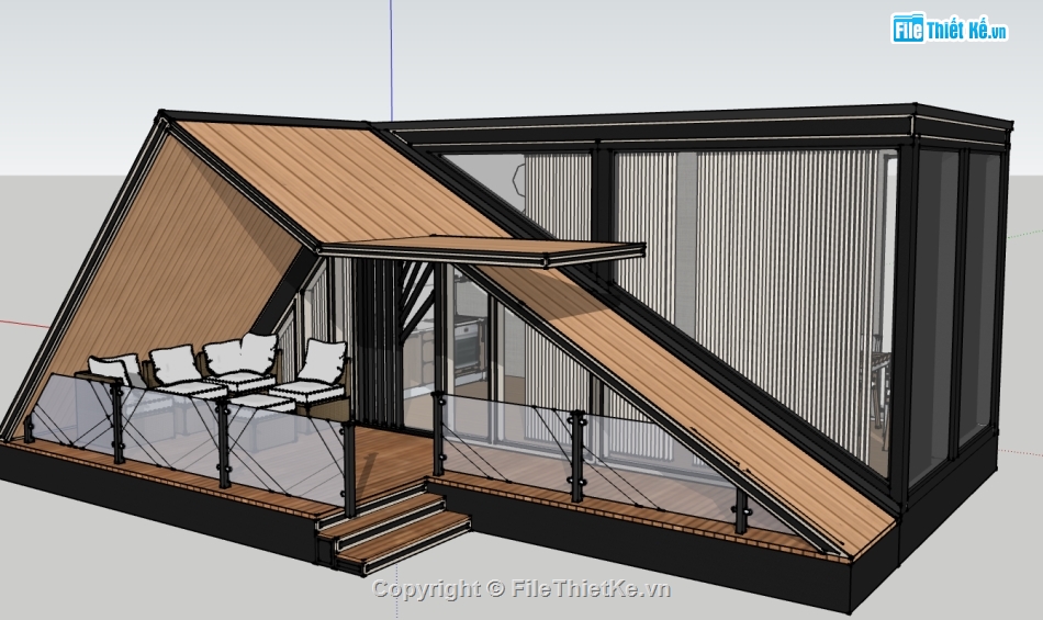 model 3d bungalow,model su bungalow,file su nhà bungalow,model sketchup bungalow