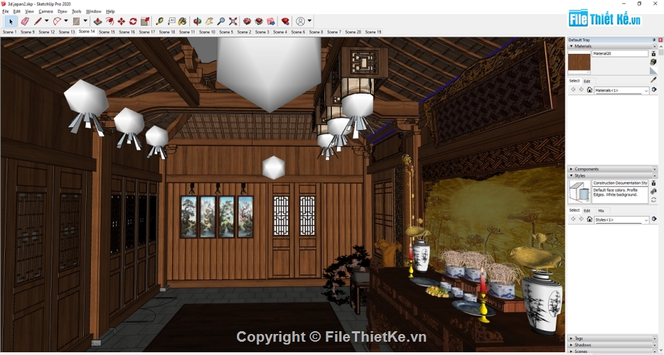 sketchup nội thất,File sketchup nội thất,File sketchup nhà cổ