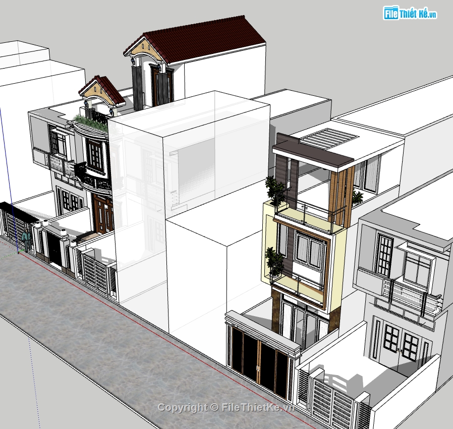 file su nhà phố 3 tầng,nhà phố 3 tầng file su,model su nhà phố 3 tầng,file sketchup nhà phố 3 tầng