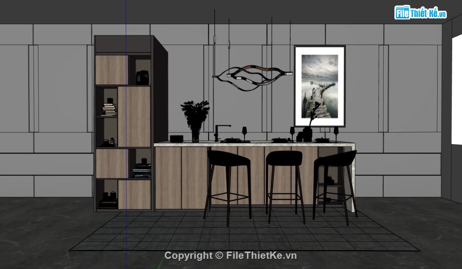 sketchup nội thất,phòng bếp sketchup,nội thất phòng bếp