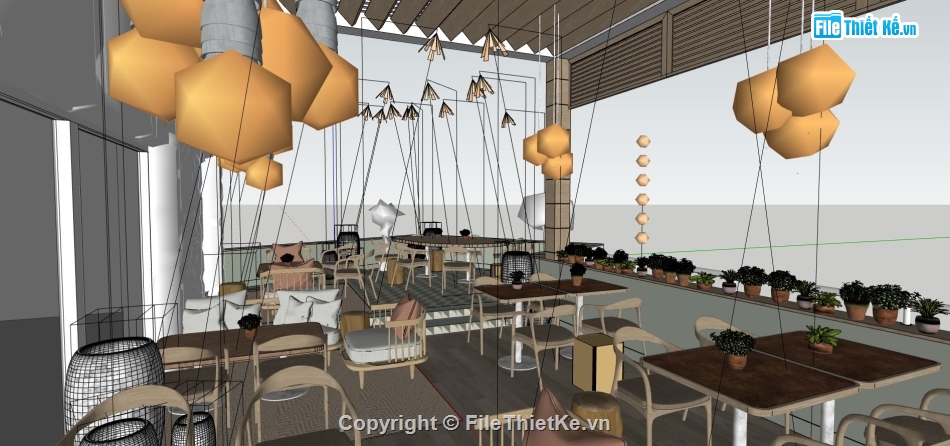 restautant sketchup,thiết kế nhà hàng sketchup,mẫu nhà hàng hiện đại