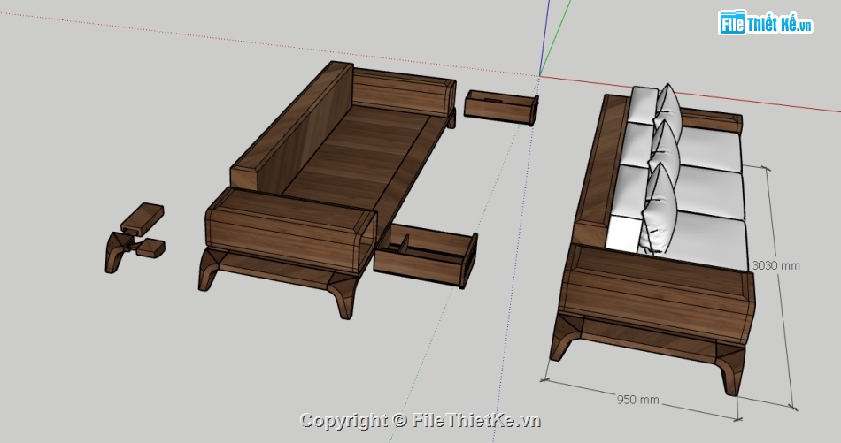Sofa gỗ sketchup,3d Sofa gỗ óc chó,File 3d sofa,file sketchup sofa phòng khách