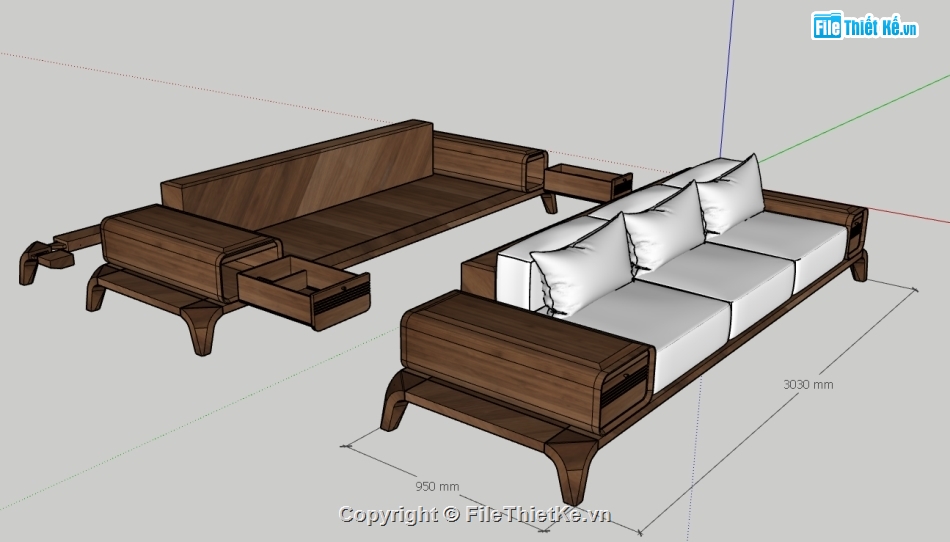 Sofa gỗ sketchup,3d Sofa gỗ óc chó,File 3d sofa,file sketchup sofa phòng khách