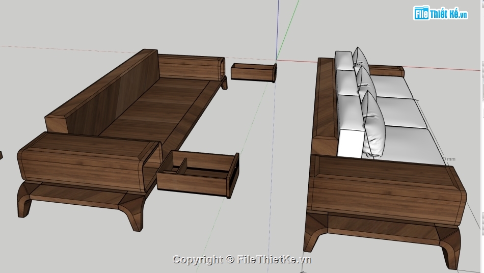 Sofa gỗ sketchup,3d Sofa gỗ óc chó,File 3d sofa,file sketchup sofa phòng khách