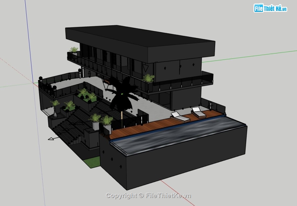 biệt thự sketchup,model su biệt thự 2 tầng,phối cảnh biệt thự 2 tầng,mẫu biệt thự 2 tầng đẹp