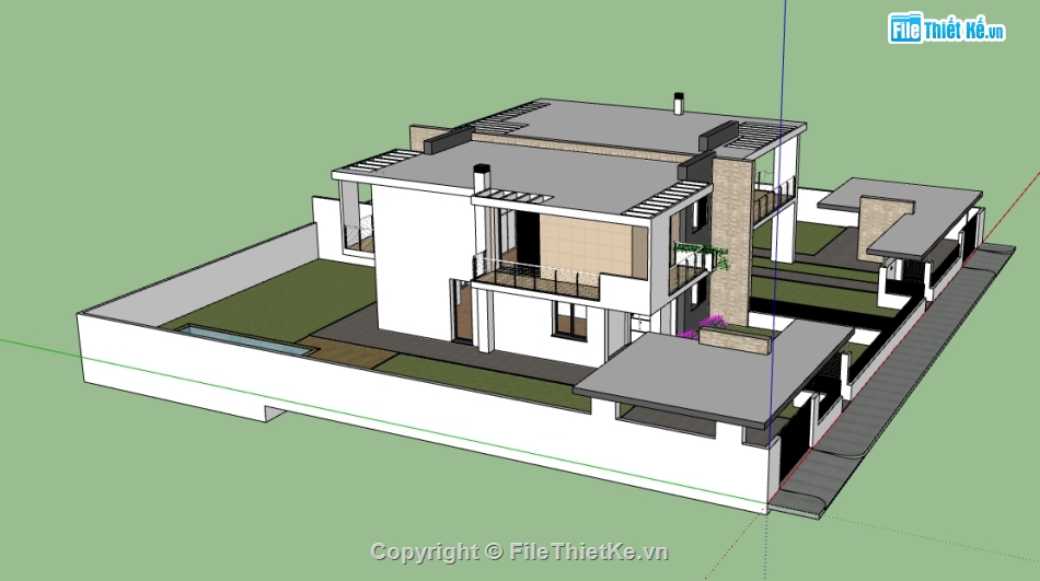 sketchup biệt thự 2 tầng,dựng 3d su biệt thự 2 tầng,nhà biệt thự dựng sketchup