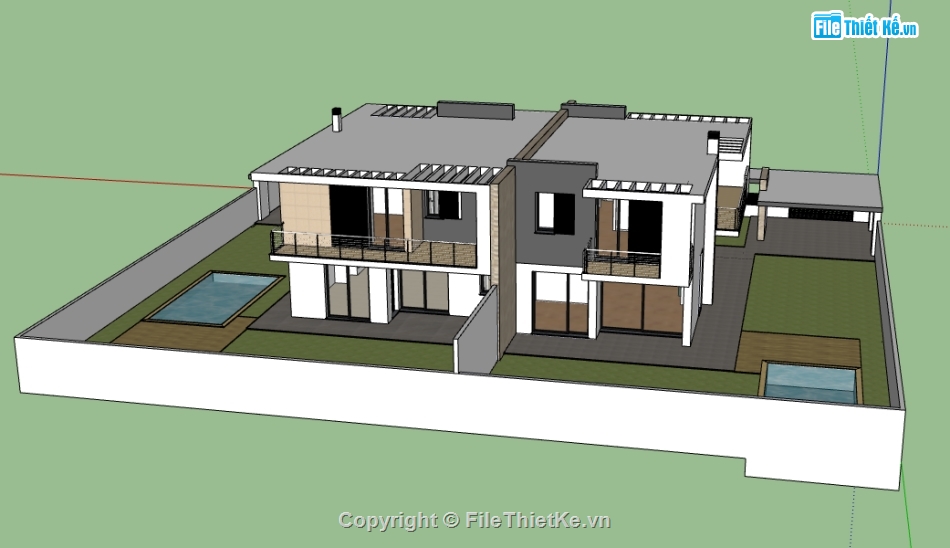 sketchup biệt thự 2 tầng,dựng 3d su biệt thự 2 tầng,nhà biệt thự dựng sketchup