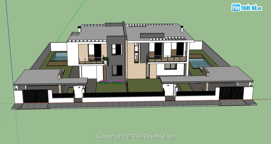 sketchup biệt thự 2 tầng,dựng 3d su biệt thự 2 tầng,nhà biệt thự dựng sketchup