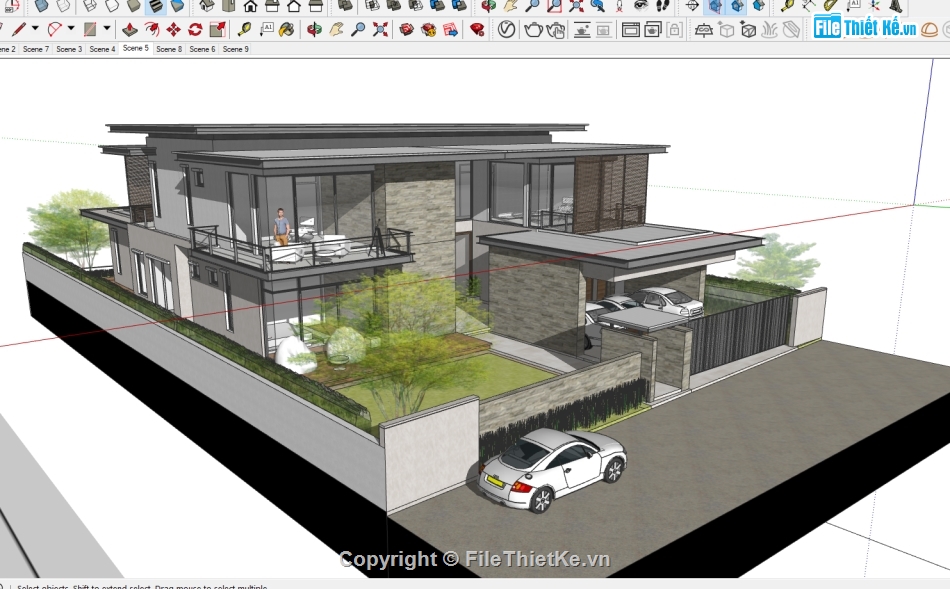 Biệt thự 2 tầng su,sketchup biệt thự 2 tầng 16x18m,mẫu biệt thự 2 tầng sketchup,File su biệt thự hiện đại 2 tầng