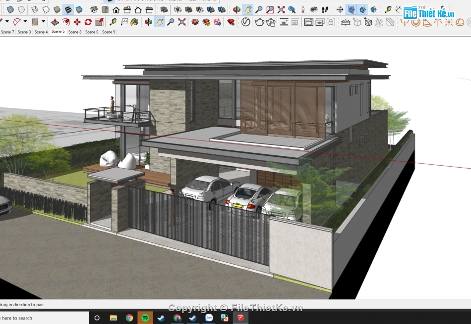 Biệt thự 2 tầng su,sketchup biệt thự 2 tầng 16x18m,mẫu biệt thự 2 tầng sketchup,File su biệt thự hiện đại 2 tầng