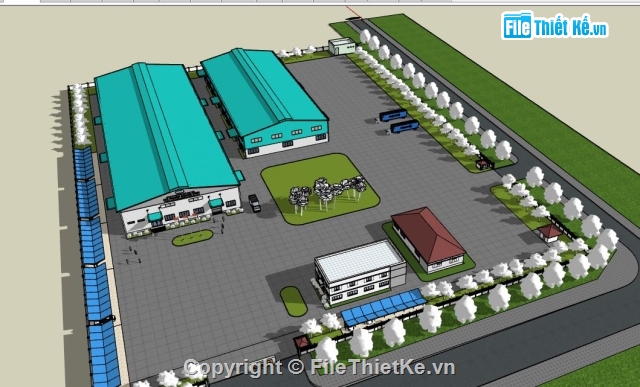 File Sketchup dựng cảnh Nhà xưởng công ty