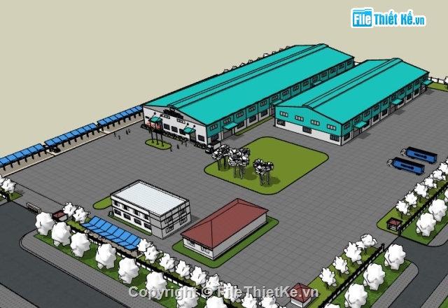 File Sketchup dựng cảnh Nhà xưởng công ty