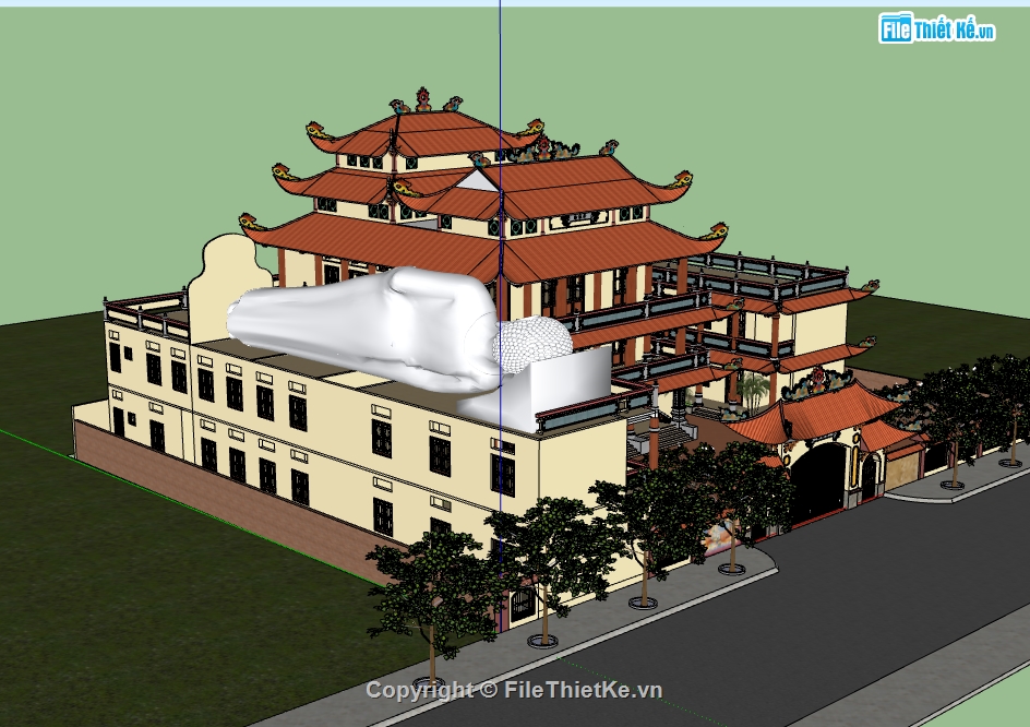 file sketchup chùa tiền quang,dựng bao cảnh chùa file su,model su dựng chùa tiền quang