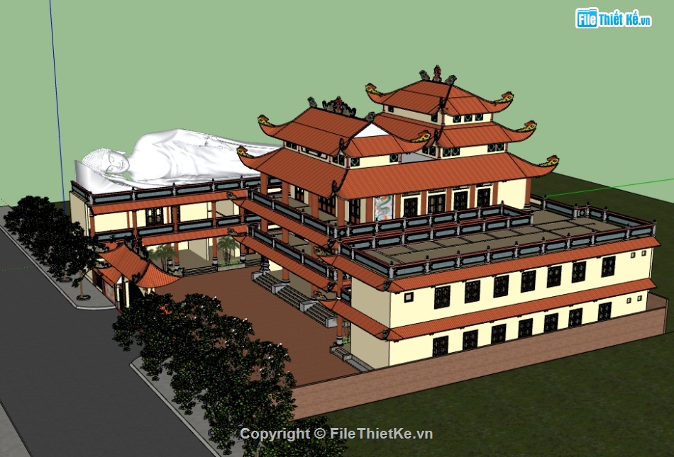 file sketchup chùa tiền quang,dựng bao cảnh chùa file su,model su dựng chùa tiền quang