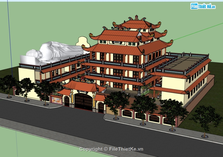 file sketchup chùa tiền quang,dựng bao cảnh chùa file su,model su dựng chùa tiền quang