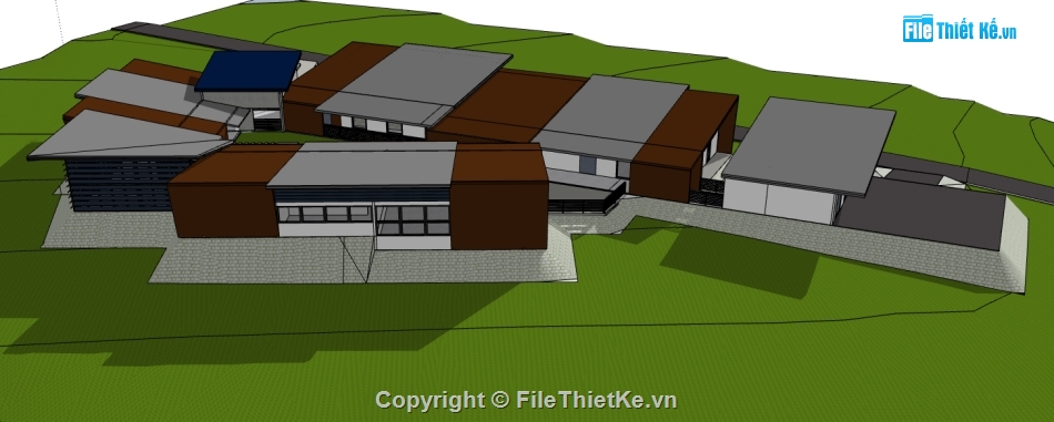 dựng sketchup khu nhà làm việc,nhà làm việc 1 tầng file su,thiết kế khu nhà làm việc 1 tầng