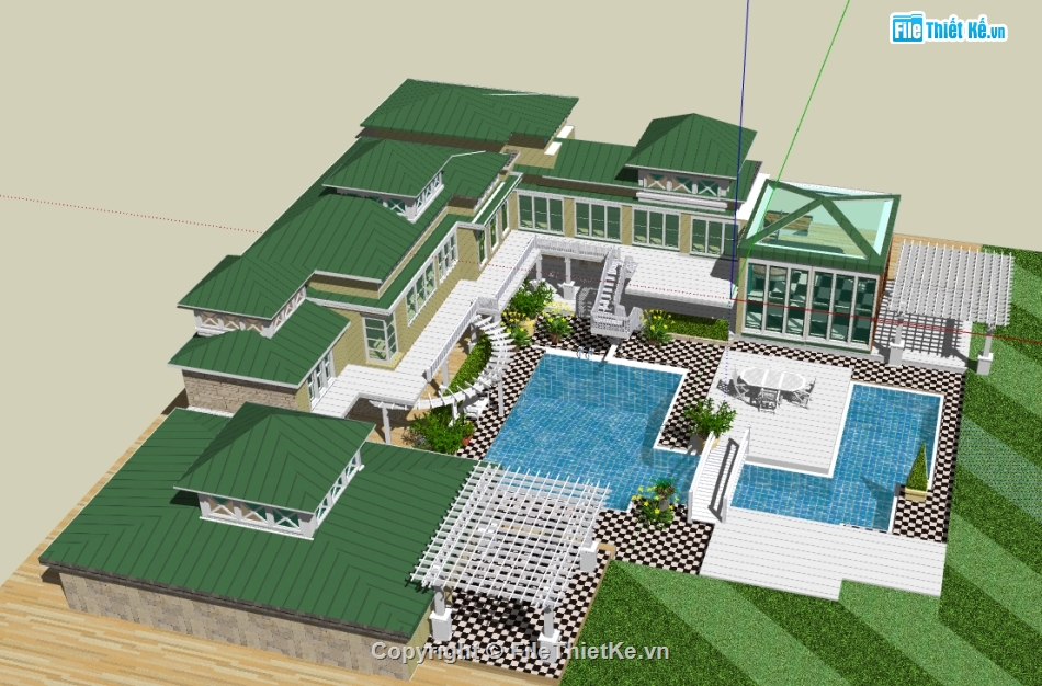 biệt thự nghỉ dưỡng dựng model su,file 3d su nhà biệt thự 2 tầng,sketchup dựng nhà biệt thự