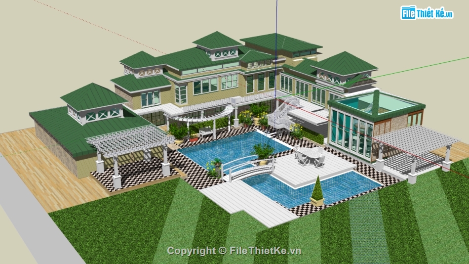 biệt thự nghỉ dưỡng dựng model su,file 3d su nhà biệt thự 2 tầng,sketchup dựng nhà biệt thự