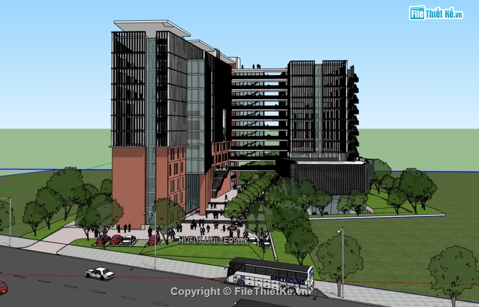 thiết kế trường đại học file su,sketchup dựng trường đại học,đại học HUFLIT dựng 3d su