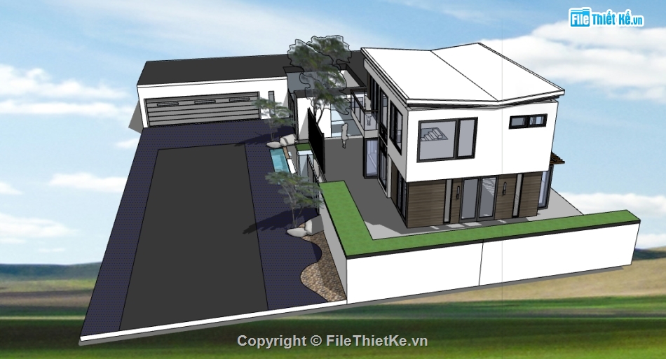 dựng nhà biệt thự vườn file su,sketchup thiết kế mẫu nhà biệt thự vườn,thiết kế 3d phối cảnh biệt thự vườn