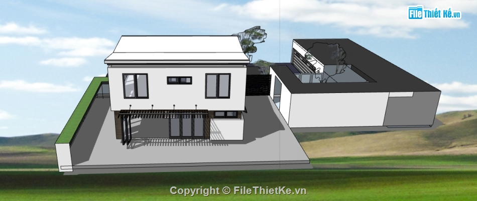 dựng nhà biệt thự vườn file su,sketchup thiết kế mẫu nhà biệt thự vườn,thiết kế 3d phối cảnh biệt thự vườn