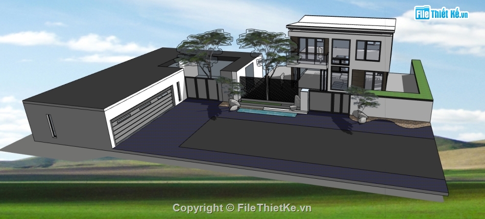 dựng nhà biệt thự vườn file su,sketchup thiết kế mẫu nhà biệt thự vườn,thiết kế 3d phối cảnh biệt thự vườn