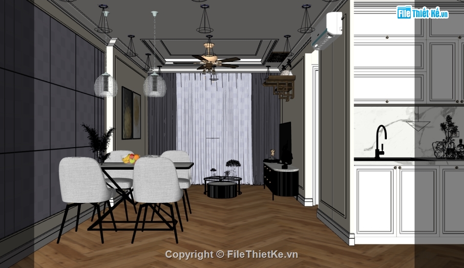 nội thất nhà hiện đại,nội thất nhà trên sketchup,dựng file su nội thất nhà,sketchup nội thất hiện đại