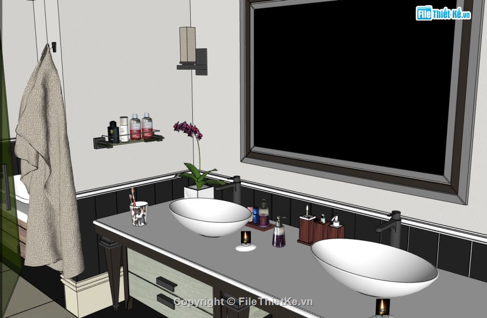 file sketchup phòng tắm,nội thất phòng tắm file su,dựng model su phòng tắm