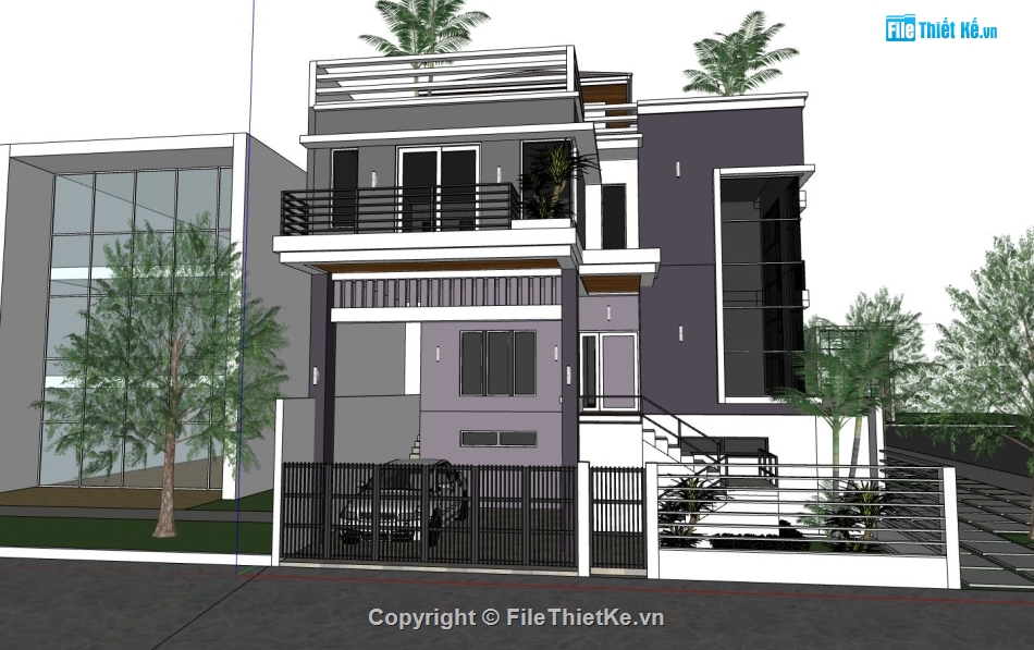 sketchup Villa 3 tầng,model sketchup villa 3 tầng,mẫu villa 3 tầng su đẹp