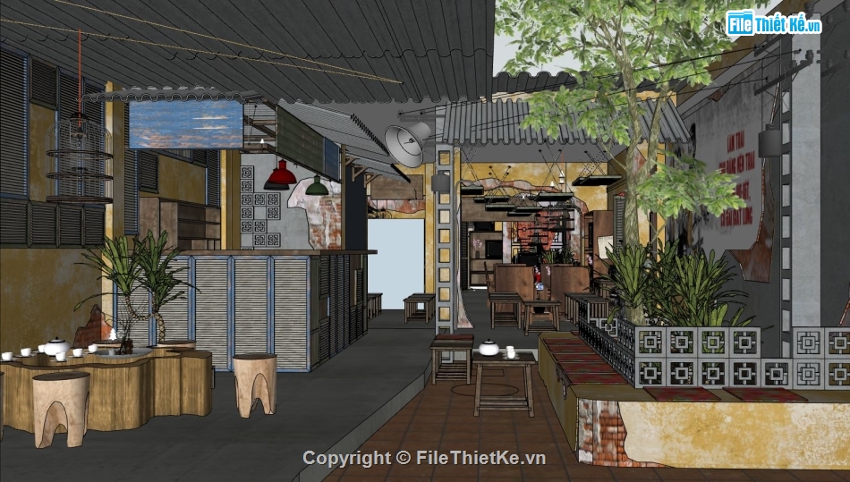 sketchup quán cafe,quán cafe sketchup,file sketchup quán cafe,quán cafe file sketchup,model su quá cafe